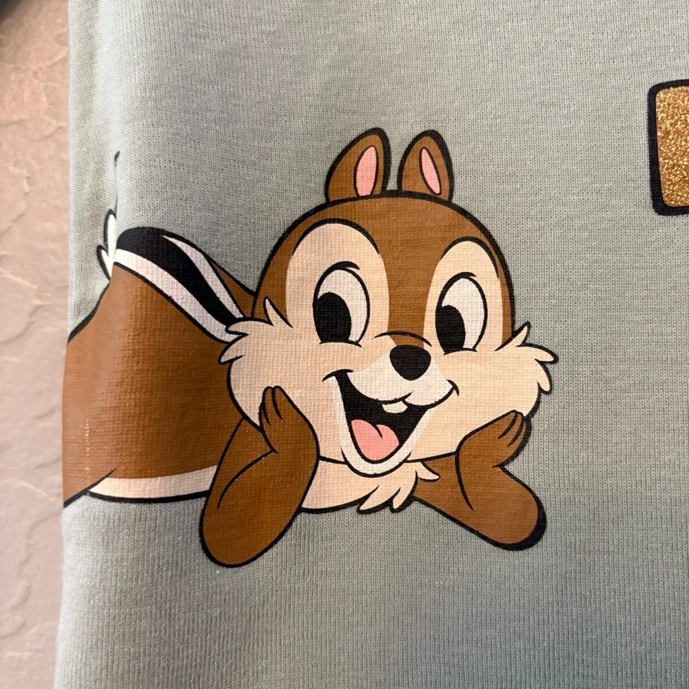H&M disney green and glitter chip and dale two piece long sleeve pajama set 5t